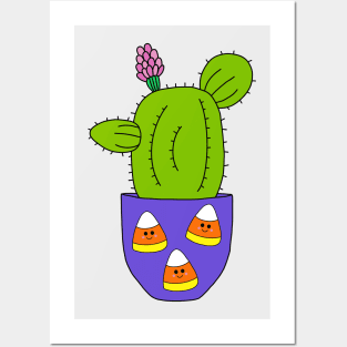 Cute Cactus Design #195: Cactus In Halloween Candy Corn Pot Posters and Art